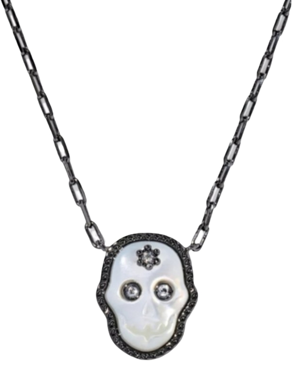 Kendra Scott Sugar Skull Pendant Necklace Black Mother of Pearl Gunmetal‎ New